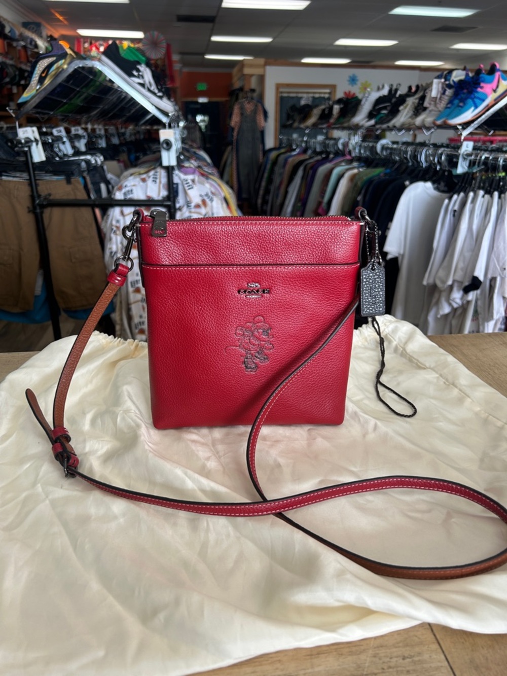 Coach Red Pebbled Leather Crossbody with Contrast Strap